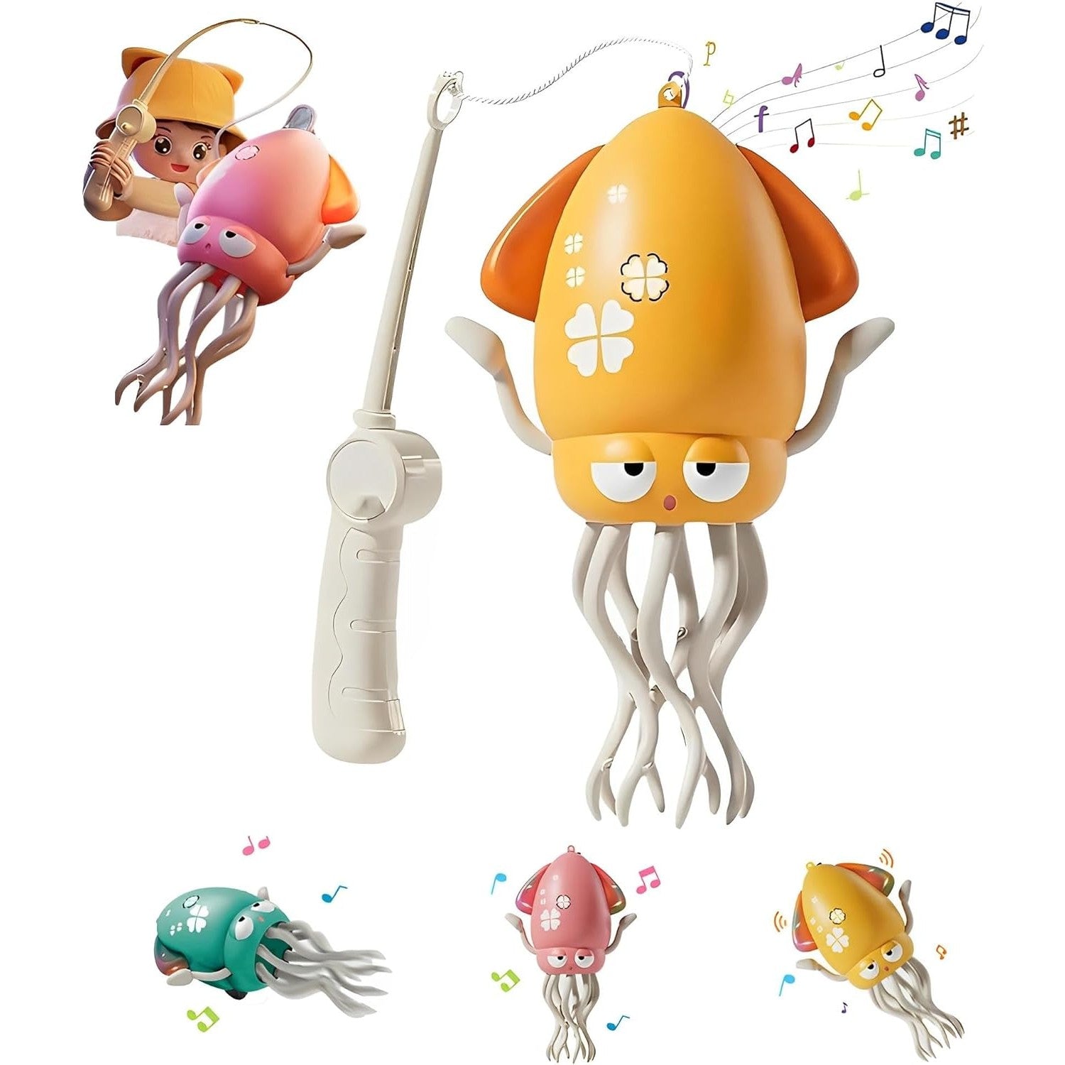 Caracatiță Dansatoare Flippy, Roz, cu Undiță - Jucărie - Galben (2) [ps:aee64869-f224-4e9c-8839-3971714f21ed]