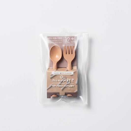 Set de tacamuri bebelusi Miniware My First Cutlery, 100% din materiale naturale biodegradabile, Toffee [ps:3e572d06-c7b8-4ba5-96bd-f04d129607e4]