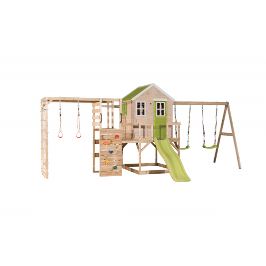 M28L_G - Casuta de gradina Lime Lodge cu tobogan, leagan dublu, modul sport (M28L_G), Wendi Toys [ps:d85c8c43-0d77-48da-93d4-d97c0484c8a3]