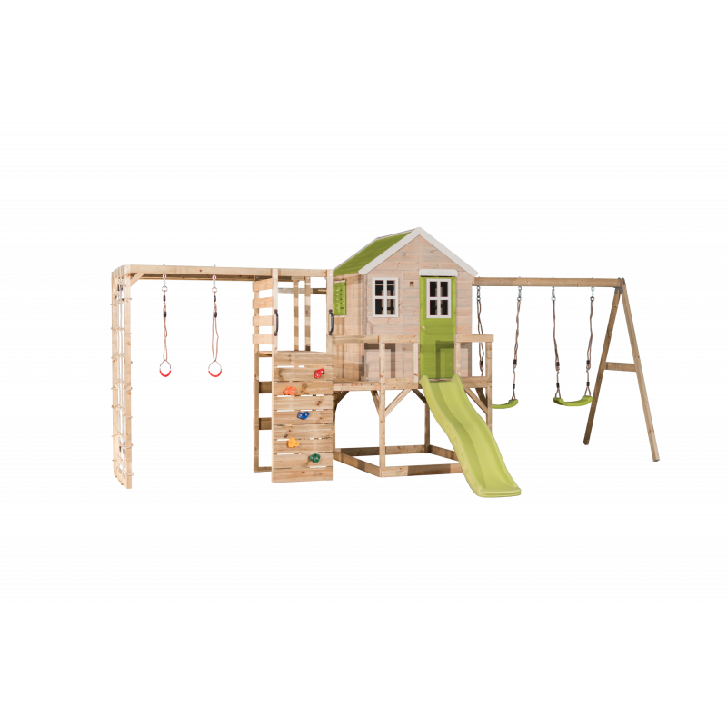 M28L_G - Casuta de gradina Lime Lodge cu tobogan, leagan dublu, modul sport (M28L_G), Wendi Toys [ps:d85c8c43-0d77-48da-93d4-d97c0484c8a3]