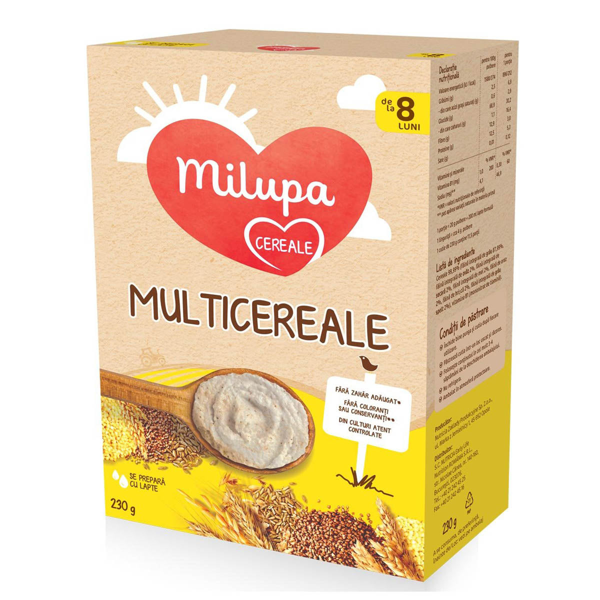MILUPA Cereals, multicereale, fara lapte, +8 luni, 230 g - Imagine 2