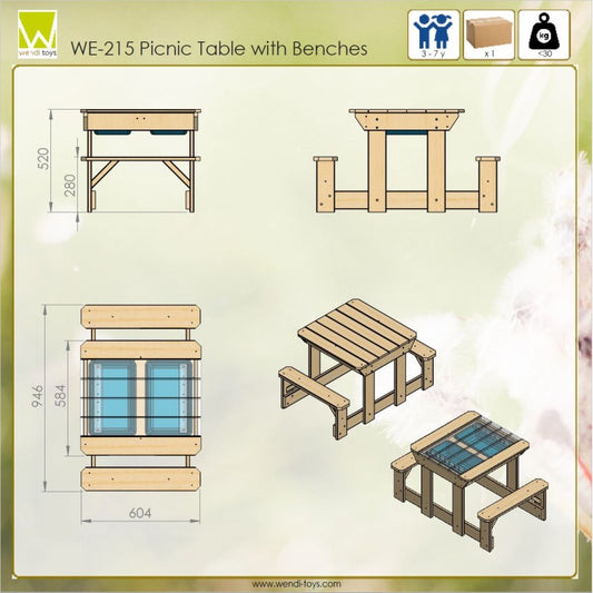 Masa de picnic senzoriala cu bancute si loc pentru nisip si apa (T3), Wendi Toys [ps:81e12f0a-c8c0-43ec-8a26-3a82af7f735a]