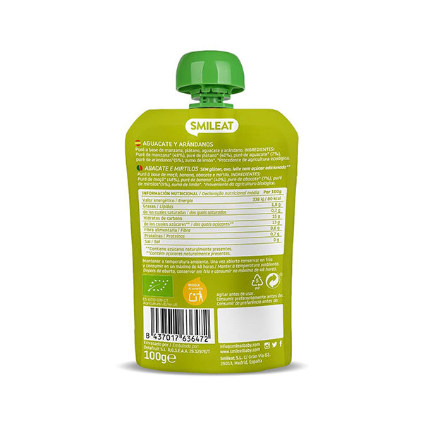 Smileat Gustare Piure din mere, banana, avocado si afine 100g, +6 luni, Eco, [ps:a68664a7-416a-4b51-82f1-1dd10e38eca6]