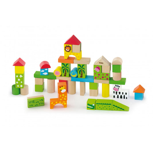 Set cuburi Zoo, 50 de piese, Viga [ps:31df3102-e3d6-4738-b891-0a17dc61e0cc]