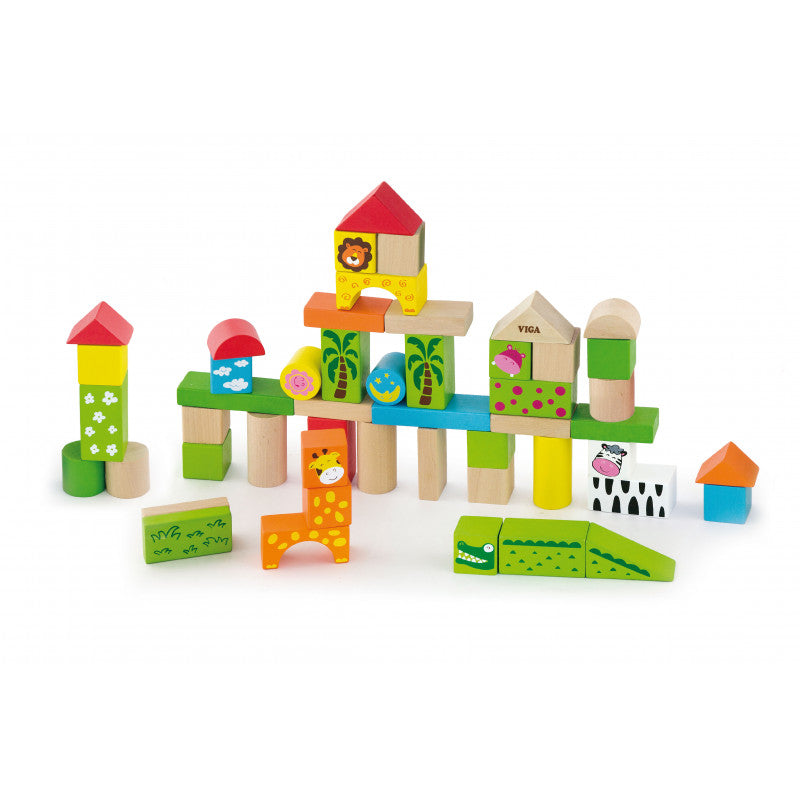 Set cuburi Zoo, 50 de piese, Viga [ps:31df3102-e3d6-4738-b891-0a17dc61e0cc]