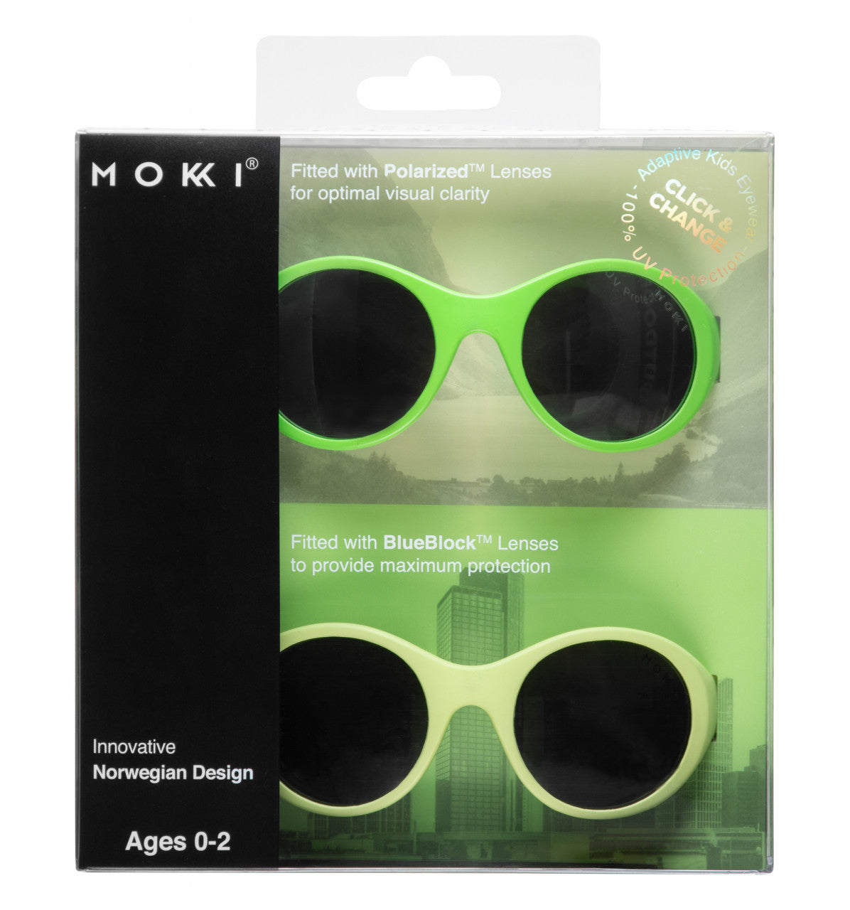 Ochelari de soare pentru copii MOKKI Click & Change, protectie UV, verde, 0-2 ani, set 2 perechi [ps:345ef8f1-c33a-4878-823e-21c19ff9e9f5]