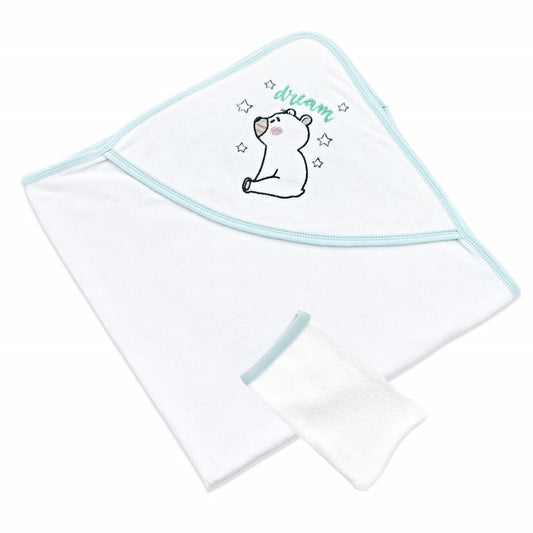 Set prosop cu capison si manusa de baie pentru copii - Bleu