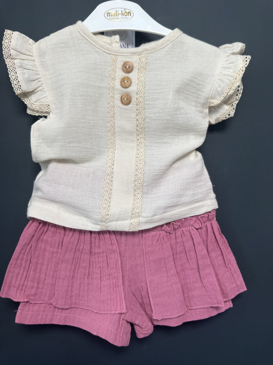 Set muselină bej cu volane dantelă și fustă roz 2 ANI INFANT - 2 ANI (2) [ps:4ddc2d82-7a6c-4dcb-8036-da0330dc560b]