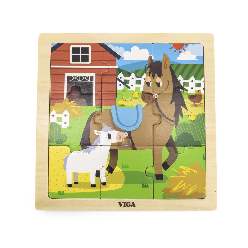 Puzzle din 9 piese mari Mama si puiul Cal, Viga [ps:041cdd08-6692-41ca-952d-01086af56901]