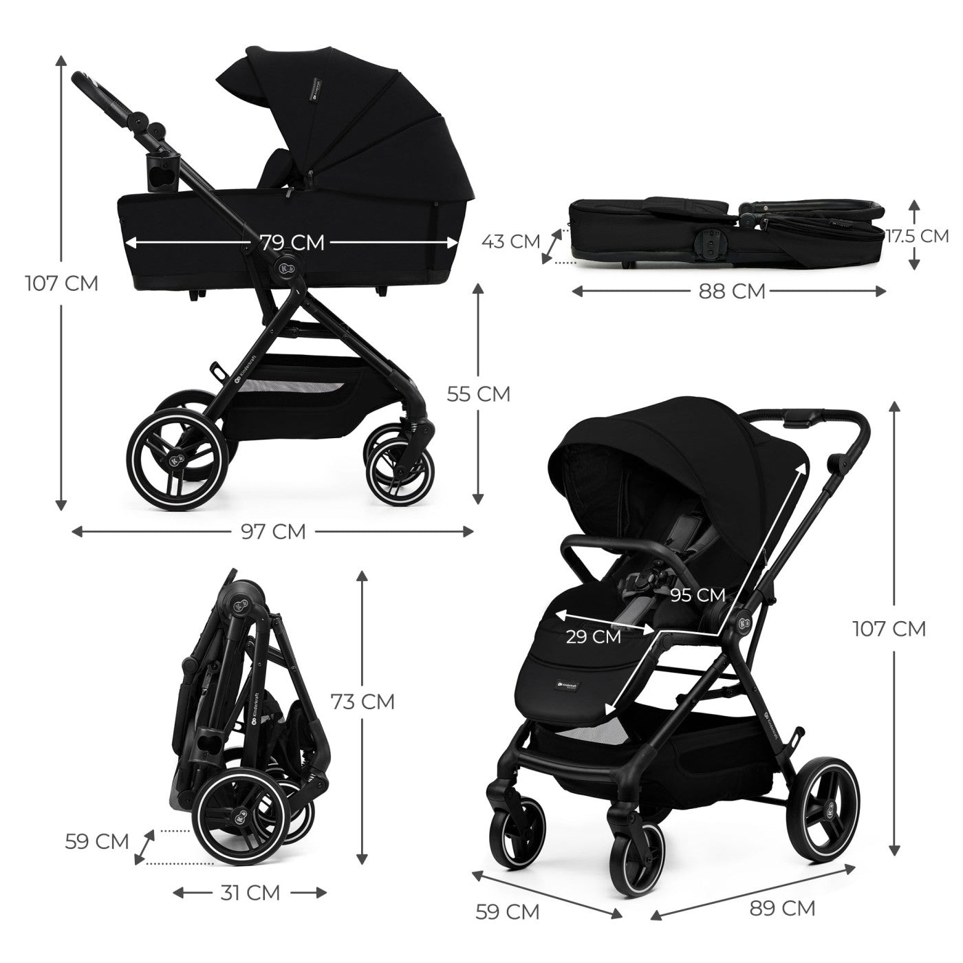 CARUCIOR KINDERKRAFT YOXI 3IN1 (MINK PRO) PURE BLACK - Negru