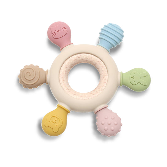 Jucărie Dentiție Lorelli, Silicon și Lemn de Fag, Beige - Beige (2) [ps:61a6b571-60ad-4b4c-b333-b37f3cad354d]