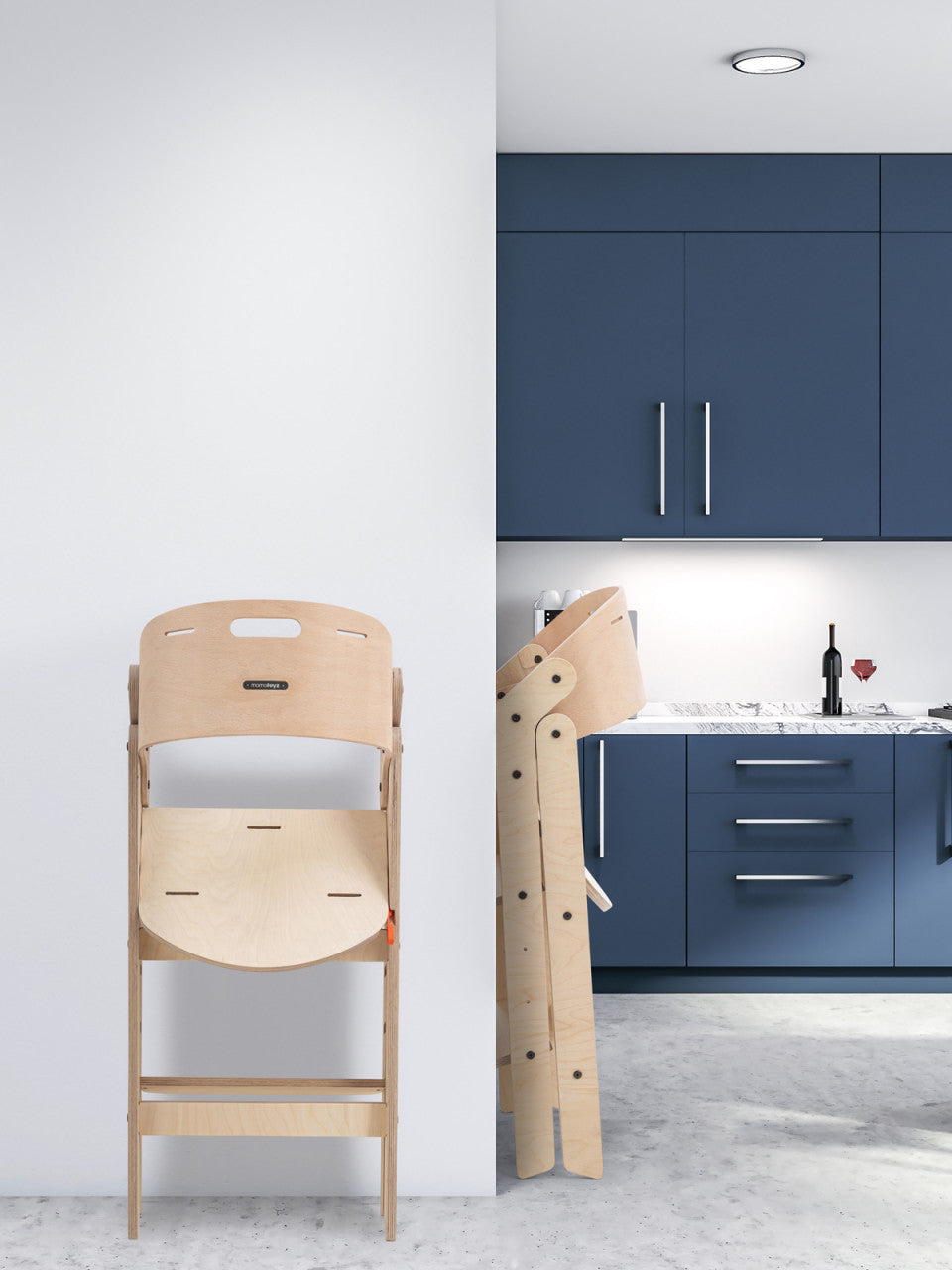 Scaun de masa pliabil din lemn MamaToyz, multifunctional - Natural
