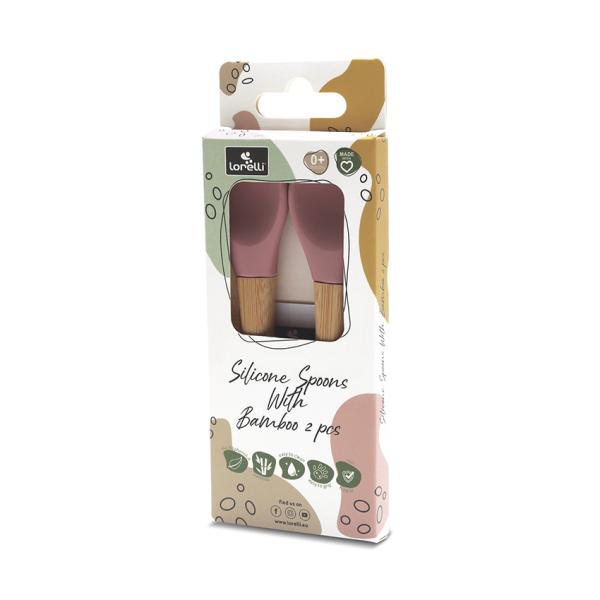 Set 2 Lingurițe Silicon și Bambus Lorelli, 6 luni+, Fresh - Pink (2) [ps:65f9e0b1-cd34-407c-aad8-15c0bdcab3a1]