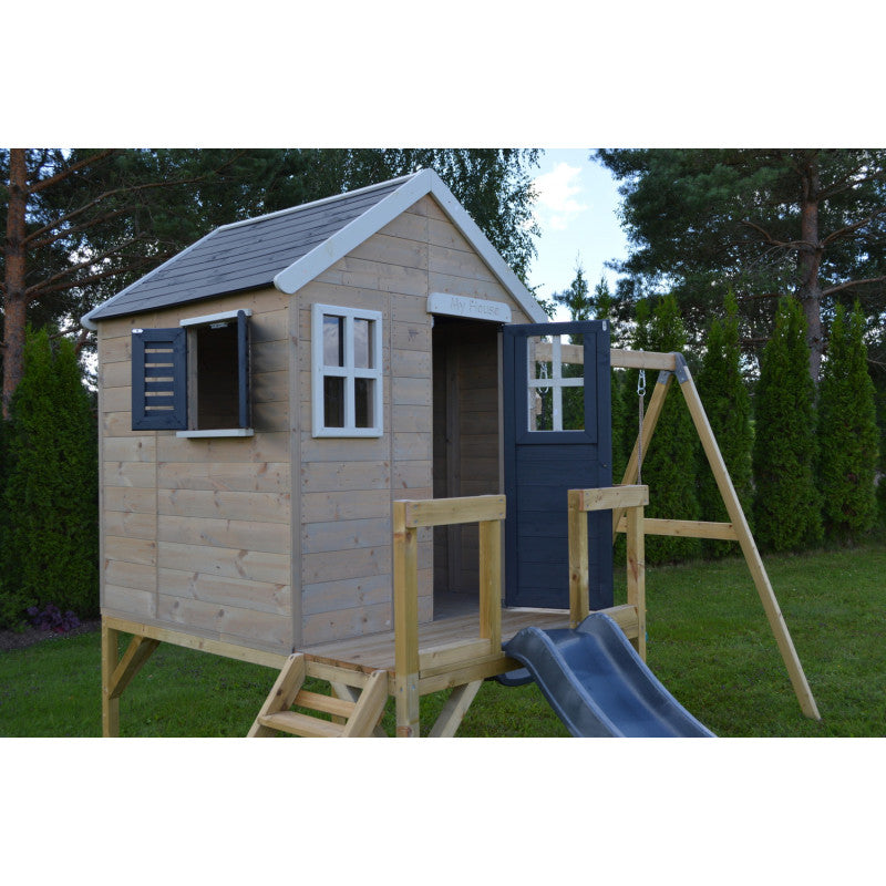 Casuta de gradina Grey Lodge cu platforma, tobogan si leagan dublu (M28G), Wendi Toys [ps:dd07d0ed-2365-45b8-9d05-31221991f4e8]