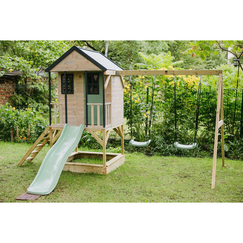 Casuta de gradina Pastel Green Adventure Cottage cu platforma, tobogan si leagan dublu (M60PGN), Wendi Toys [ps:76be8670-c647-4448-beb9-3ec71e3c1034]