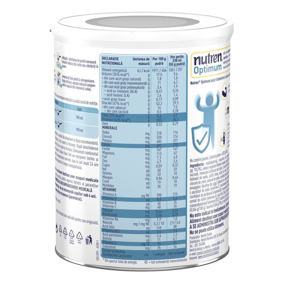 NESTLE NUTREN Optimum Prebio, formula speciala lapte praf, cu aroma de vanilie de la 4 ani, 400 g - 2 [ps:b4f9d742-bbd8-422e-a718-ae1c1ed5ff0a]