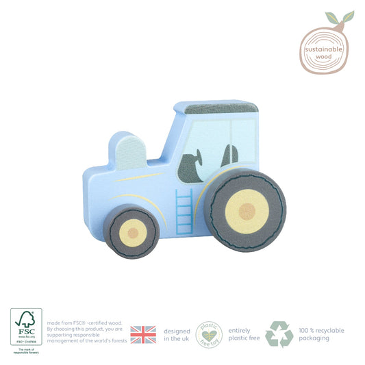 Jucarie de impins Tractor albastru din lemn, Orange Tree - Imagine 3 [ps:dd5a9964-7dd7-4561-83a5-fc597f9b3ebb]