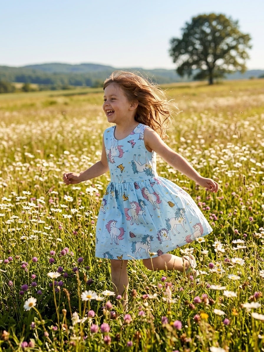 Rochiță Fete cu Unicorni și Fluturi Ciel, 3 Ani - INFANT - 3 ANI (2) [ps:0251a494-d9ab-4c7f-a456-0db876c281b9]