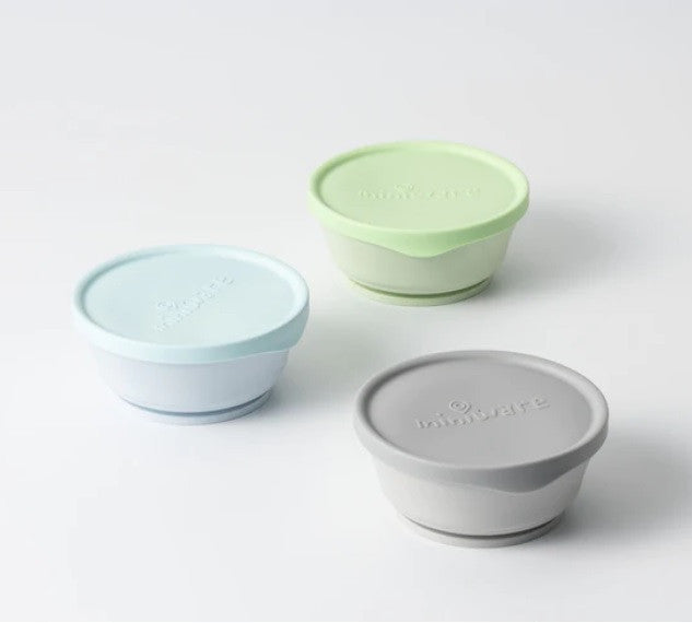 Set 3 boluri cu capac hrana bebelusi Miniware, 100% din materiale naturale biodegradabile, Aqua+Grey+Keylime [ps:28ade60d-8655-47bc-ac76-ea1b9ba1f21f]