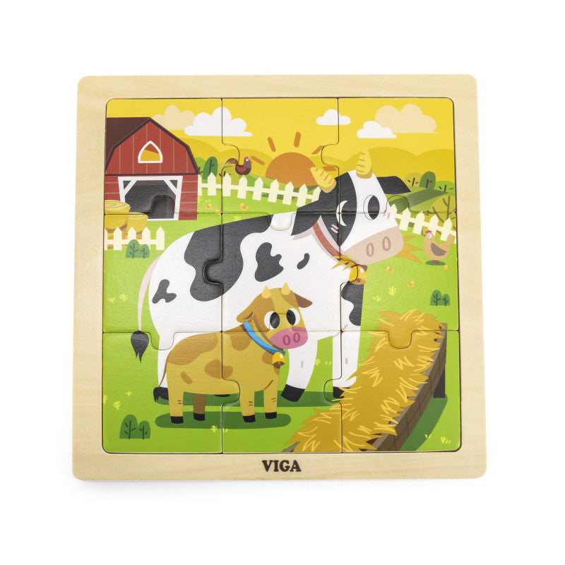 Puzzle din 9 piese mari Mama si puiul Vaca, Viga [ps:6a95949d-6b57-4a27-b8e6-334945eaa0ca]