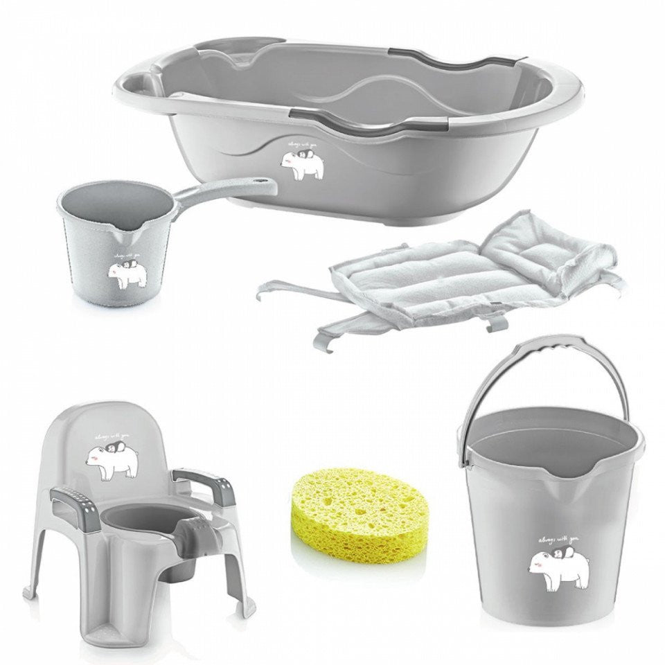 Set cadita de baie cu 6 piese BabyJem Bebe Lux (Culoare: - Gri