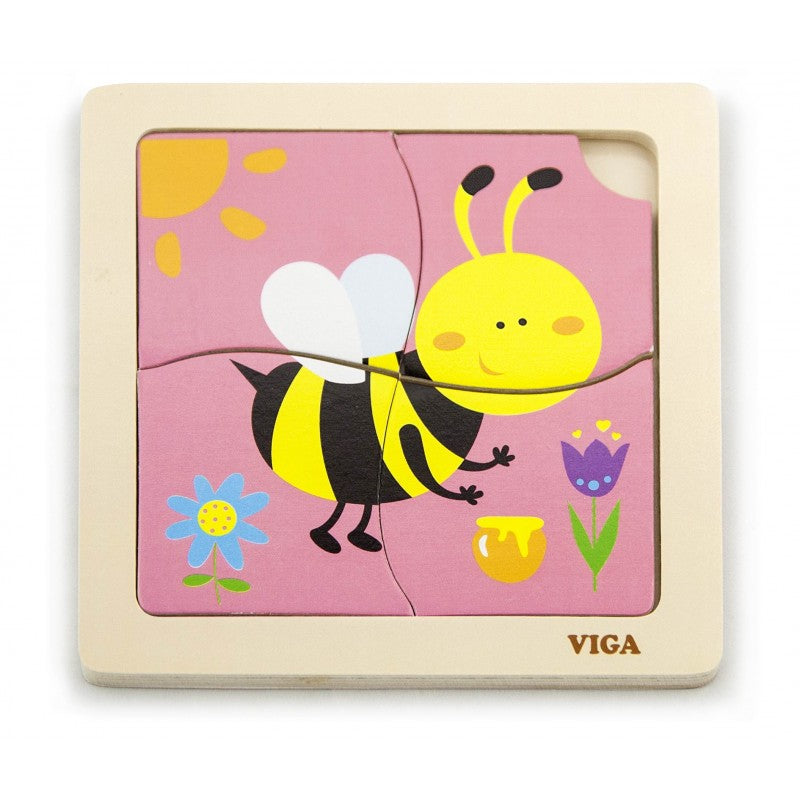 Puzzle din lemn din 4 piese mari - albina, Viga [ps:609852fc-a221-436a-9b6a-139963d6a0bf]