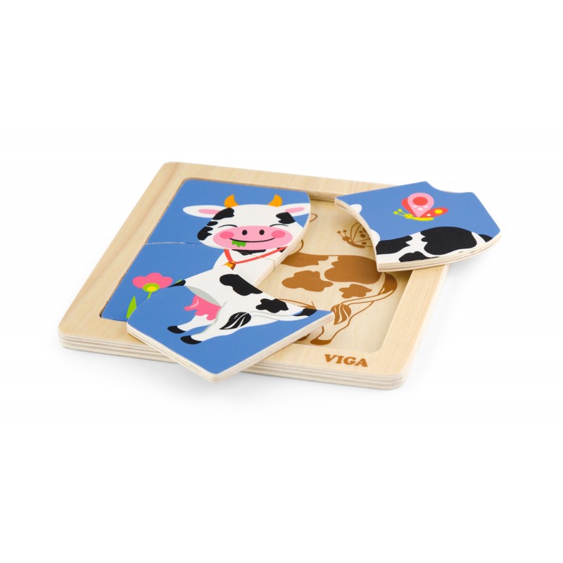 Puzzle din lemn din 4 piese mari - vaca [ps:96cd4377-303e-4432-b344-b4ea17785ca9]