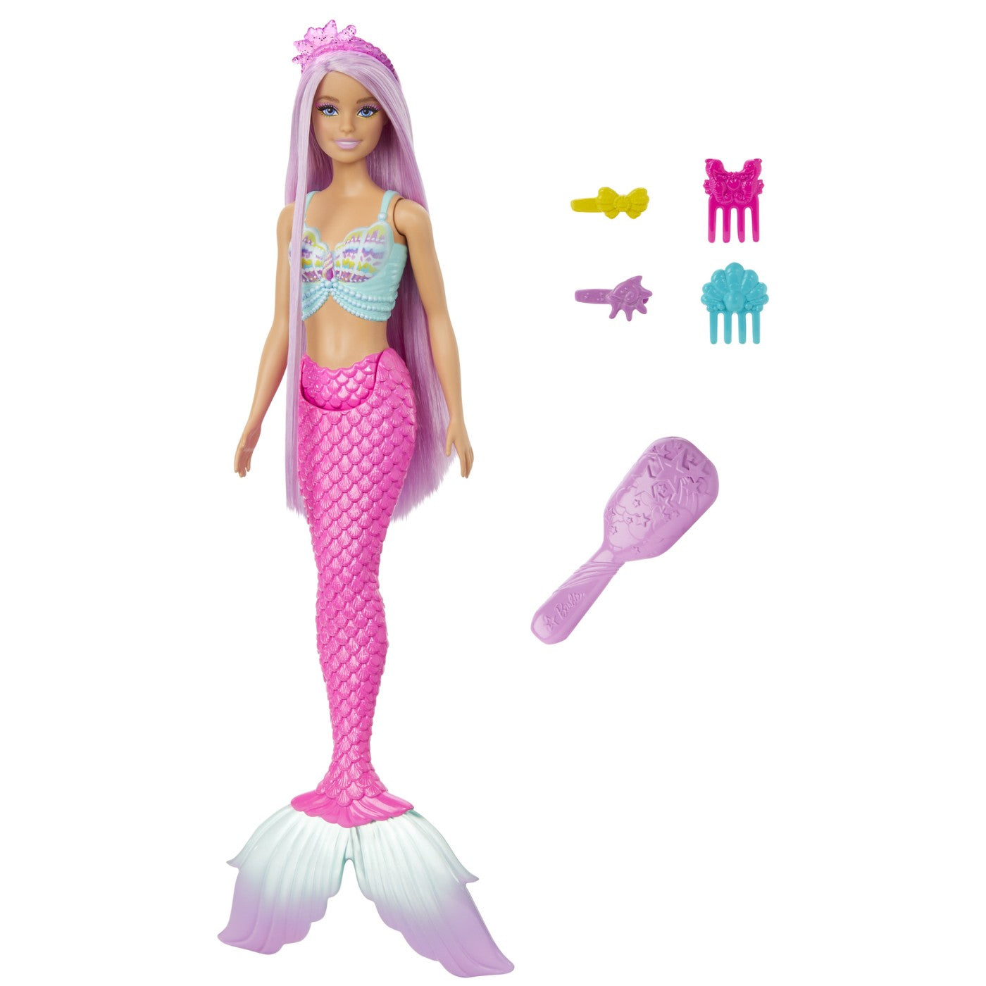 BARBIE PAPUSA SIRENA CU PAR MOV SI COADA ROZ Mattel - Imagine 2