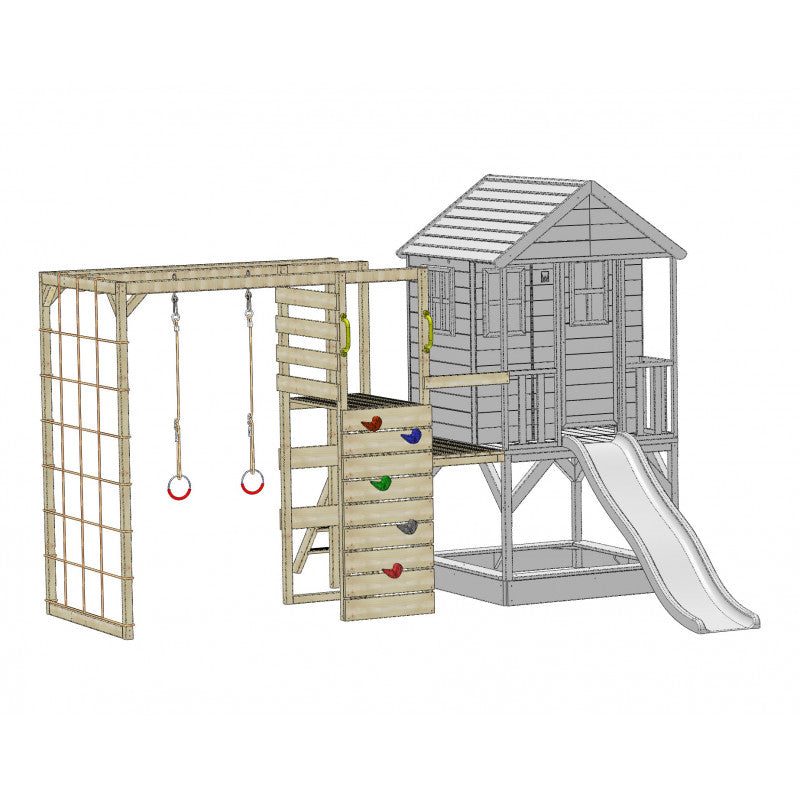 Casuta de gradina Lime Lodge cu tobogan, leagan, modul sport, Wendi Toys [ps:6b8b7c13-1046-4375-893f-c2d065aec718]