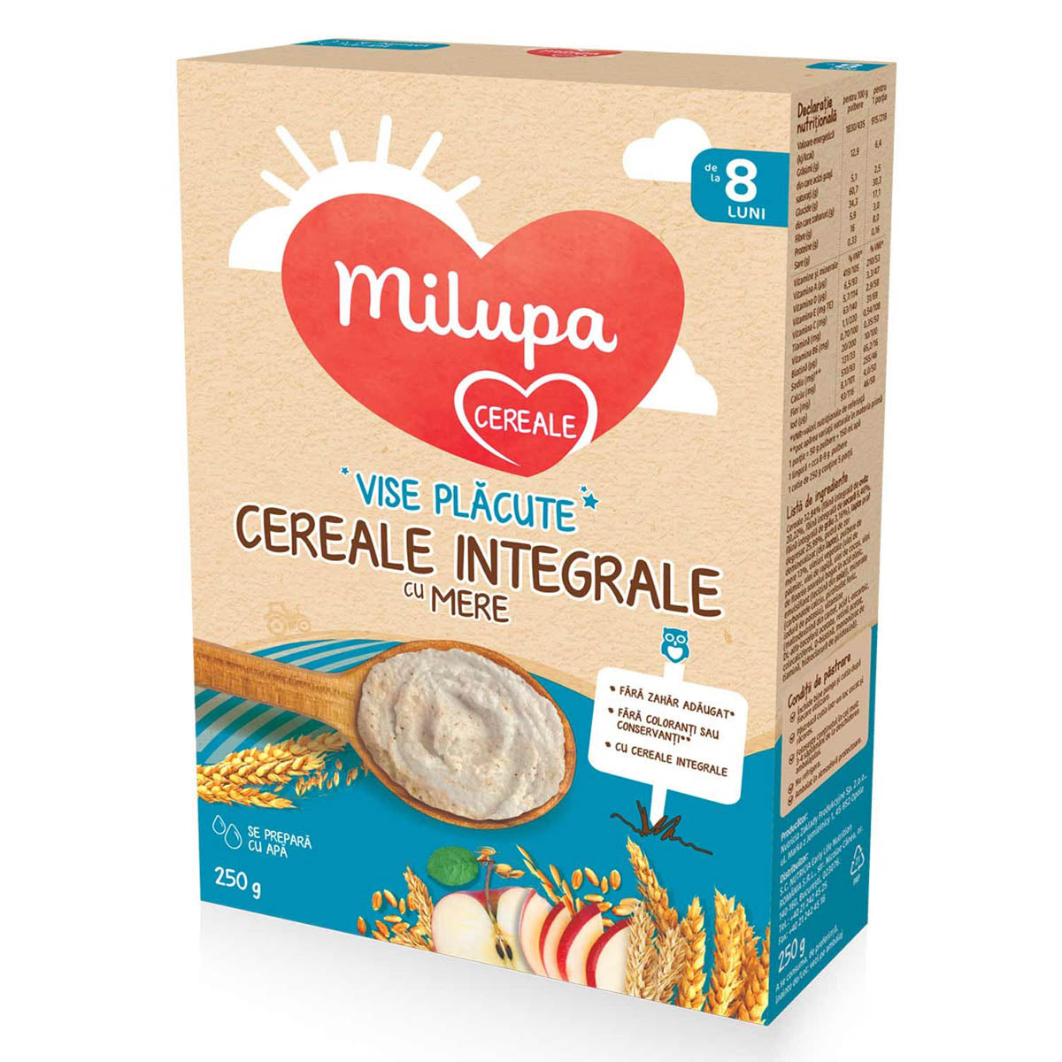 MILUPA Vise placute, cereale, integrale cu mere, 250 g - Imagine 2