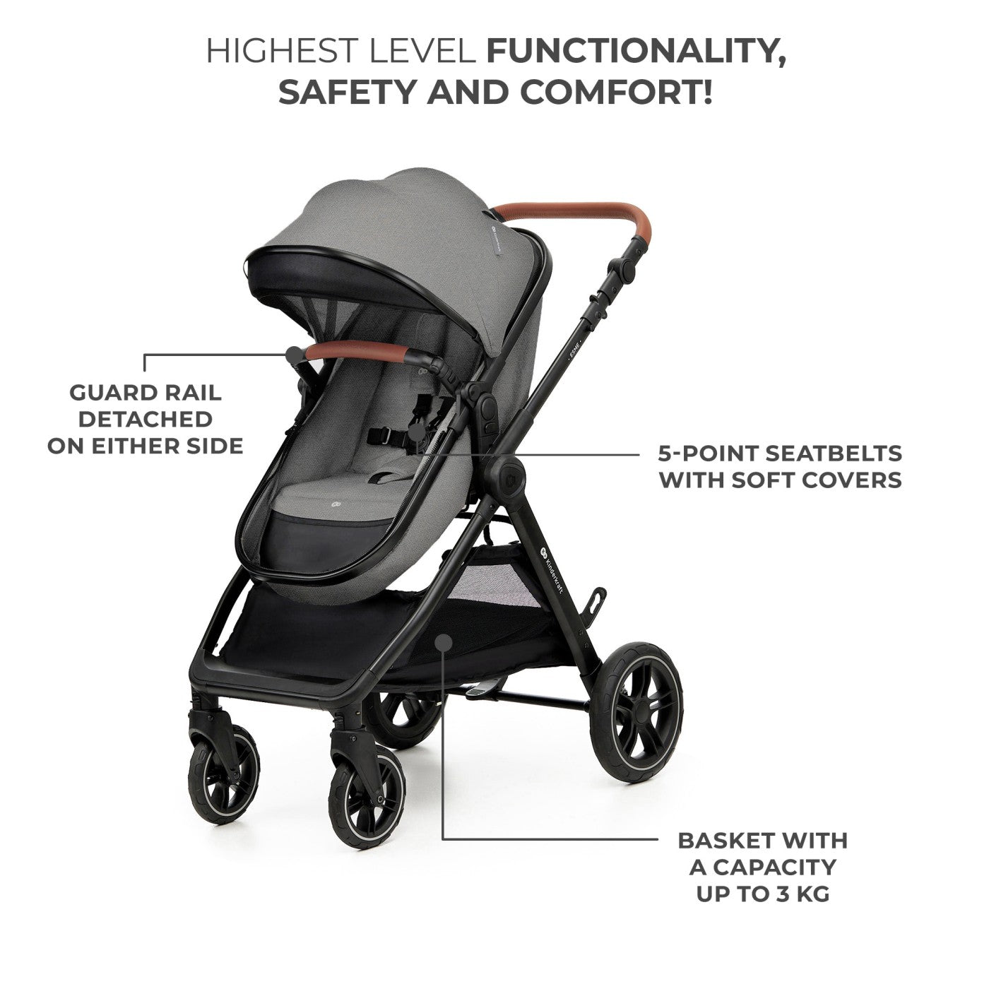 CARUCIOR KINDERKRAFT ESME, 3 IN 1, MOONLIGHT GREY - Gri Deschis