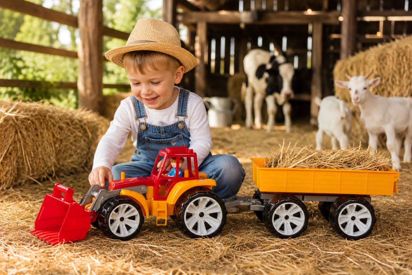 Tractor Bams 4 cu Remorcă Roșu Portocaliu - Viva Toys - Default Title (2) [ps:20c7562a-5761-490b-bb78-674e2e3fd9b0]