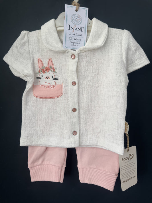 Set cămașă și pantaloni BabyM cu iepuraș brodat 3-6 Luni - 0-3 Luni (2) [ps:81f5a67b-6483-42e1-abbf-cf7e58733bb4]