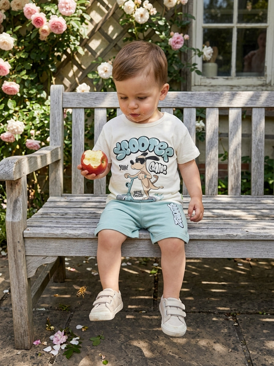 Set tricou și pantaloni scurți băieți cu imprimeu câine pe Maro 5 ANI [ps:f8267b10-83ed-4ba2-a9b1-374481dc2b8e]