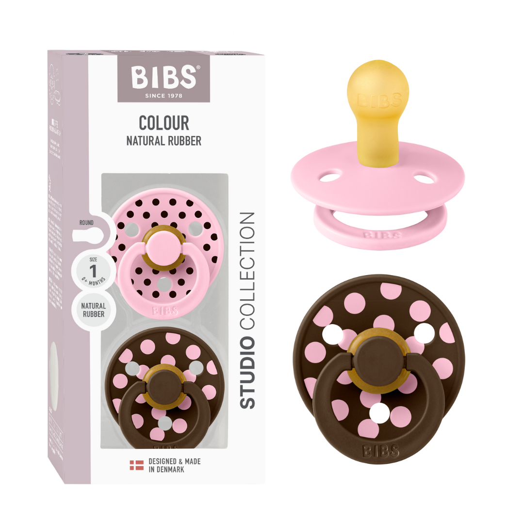 Set 2 Suzete BIBS Colour Studio Polka Dots, 0 luni, Rotunde - Baby Pink/Mocha (3) [ps:be25b965-b9a2-4783-9bcb-abc817fba128]