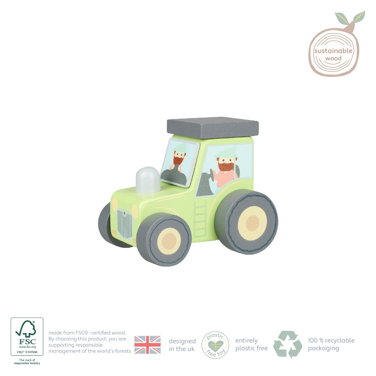 Tractor din lemn verde, Orange Tree Toys - Imagine 3 [ps:9e2fe99e-d442-4f94-82ca-b6d5f169c705]