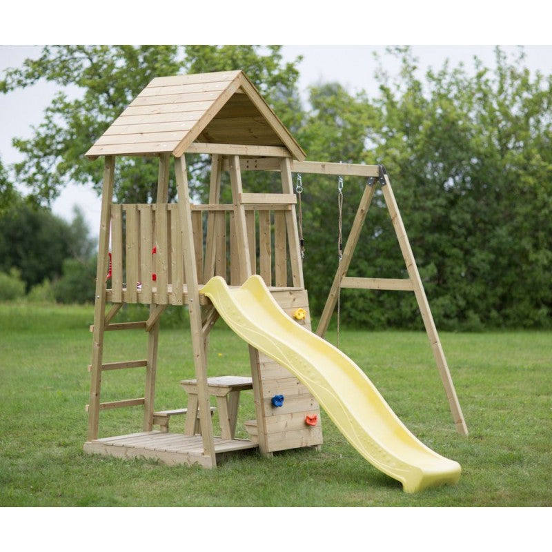 Turn de joaca cu panou de catarare, tobogan, leagan, masuta de picnic cu bancute si lada de nisip (J7) [ps:008fe34e-cd9e-4aa8-9d02-a786a50dc1b0]