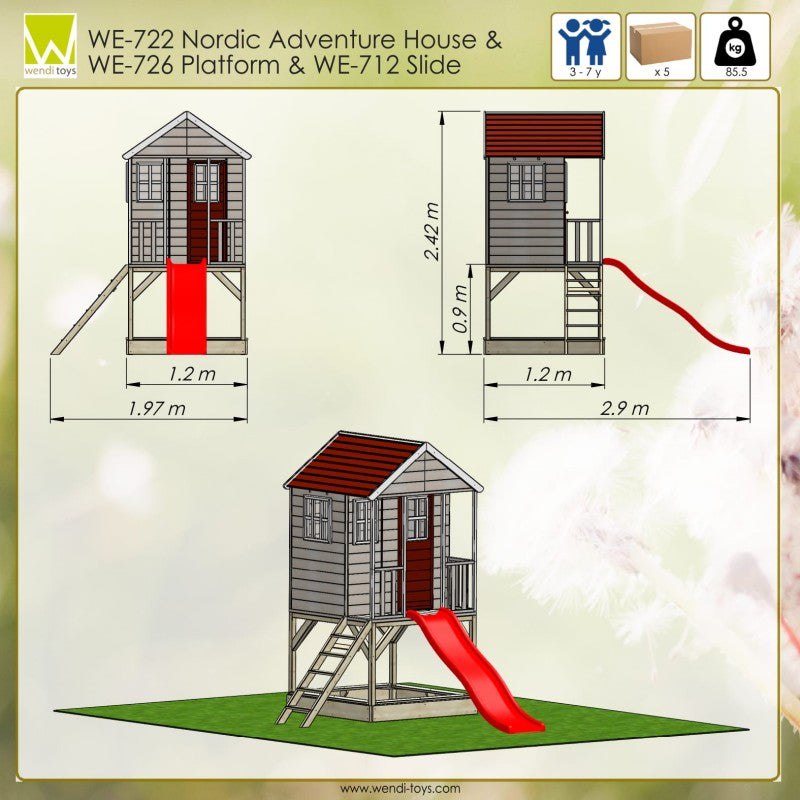 Casuta de gradina Nordic Adventure House cu platforma cu loc pentru nisip si tobogan (M8), Wendi Toys [ps:8101c2ce-d03a-4b1d-9537-e301d1ba6eca]