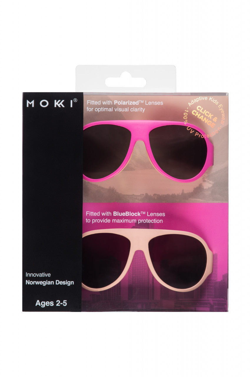 Ochelari de soare pentru copii MOKKI Click & Change, protectie UV, roz, 2-5 ani, set 2 perechi [ps:e5b5d991-61a8-4a0d-8659-b3ae8bccd0a5]