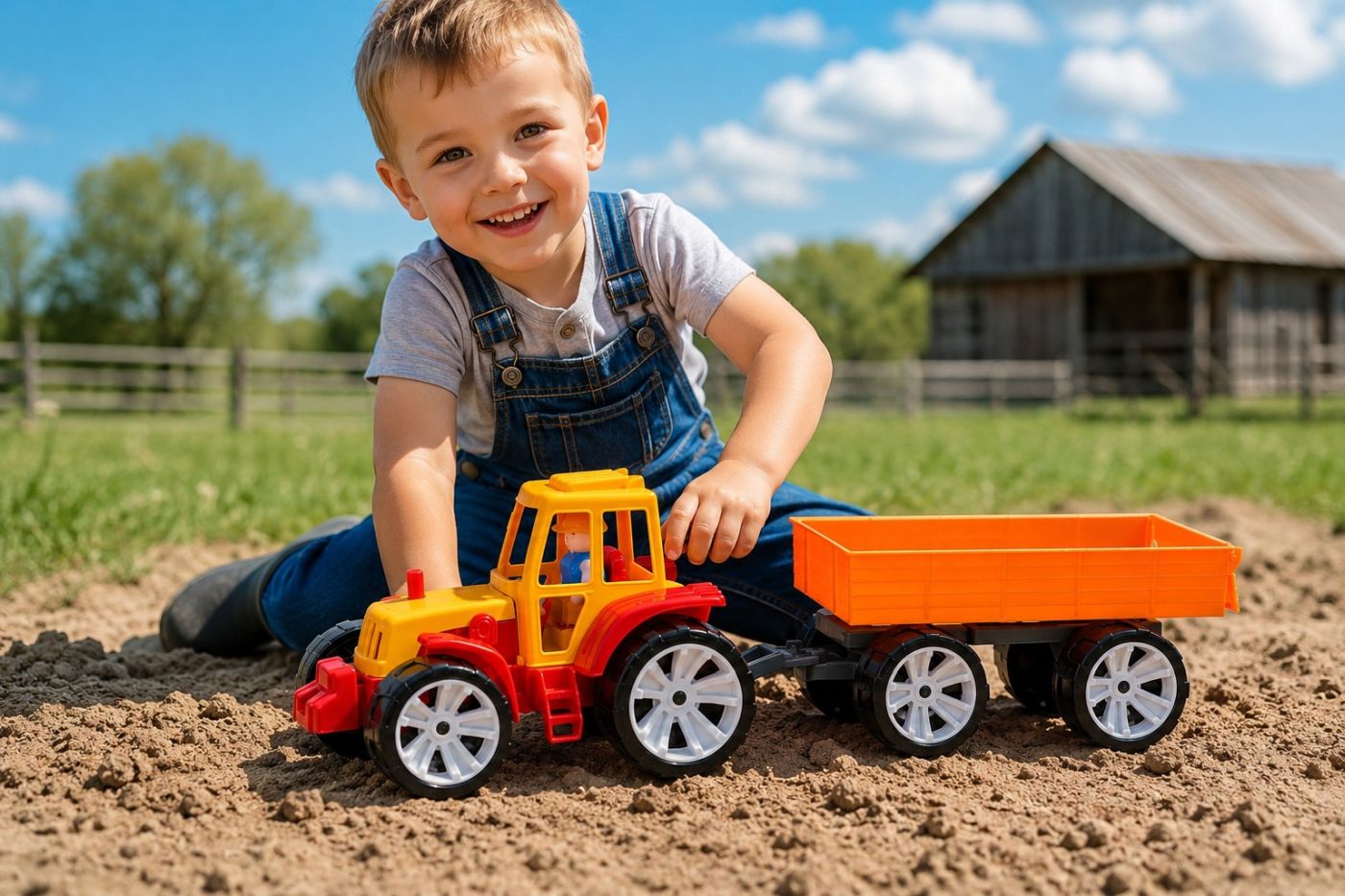 Tractor Bams 3 cu Remorcă Roșu Portocaliu Viva Toys - Portocaliu Rosu (3) [ps:ca753be3-af7f-416e-adbd-eda9ed072e35]