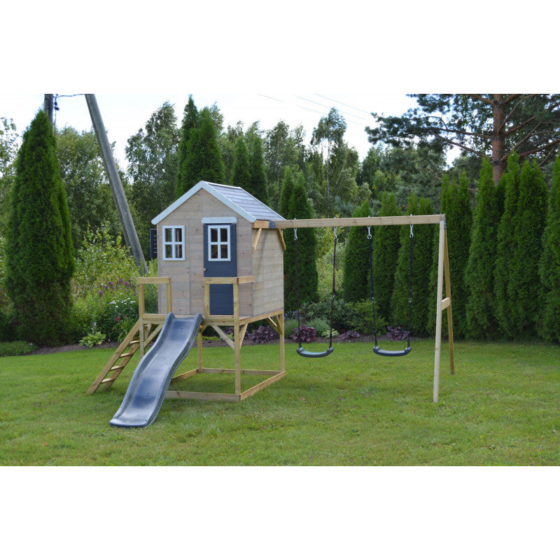 Casuta de gradina Grey Lodge cu platforma, tobogan si leagan dublu (M28G), Wendi Toys [ps:9c0a1ed1-1827-489a-b2a1-74ad512ee6c2]