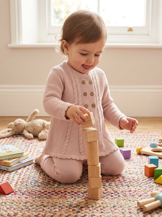 Set Tricot Becol Roz cu Nasturi Lemn și Torsade, 2 Ani - - 3 ANI (3) [ps:256b9555-ffd0-4264-8d28-c6c9688325b0]