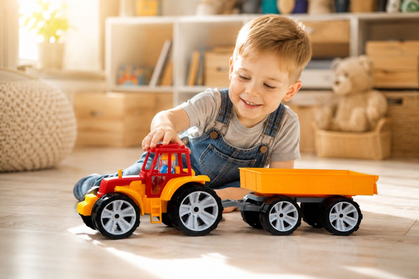 Tractor Bams 3 cu Remorcă Roșu Portocaliu Viva Toys - Rosu Portocaliu (3) [ps:a6311c26-838f-4691-bd02-f7f678590540]