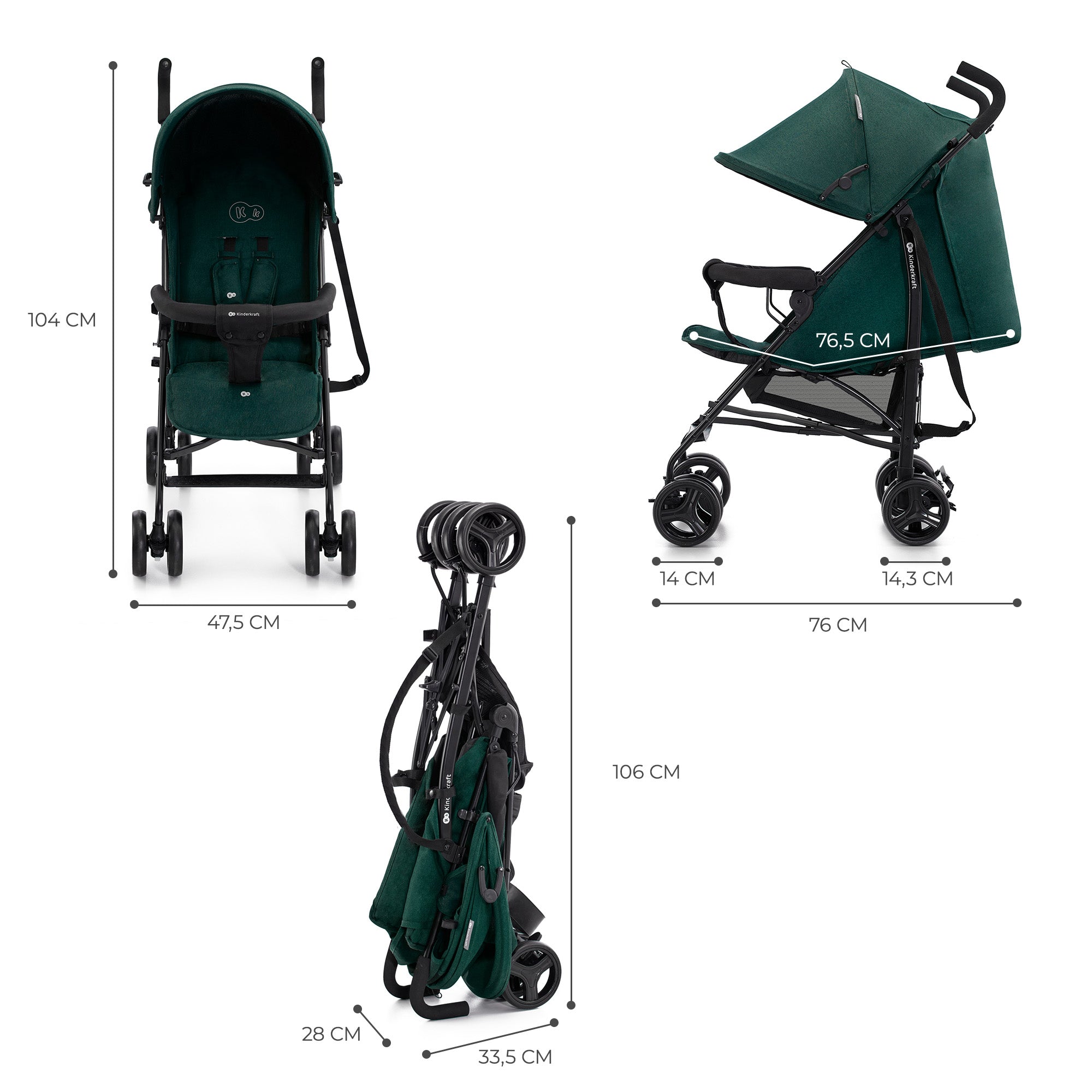 CARUCIOR SPORT KINDERKRAFT TIK, TIP UMBRELA, GREEN FOREST - Verde Închis