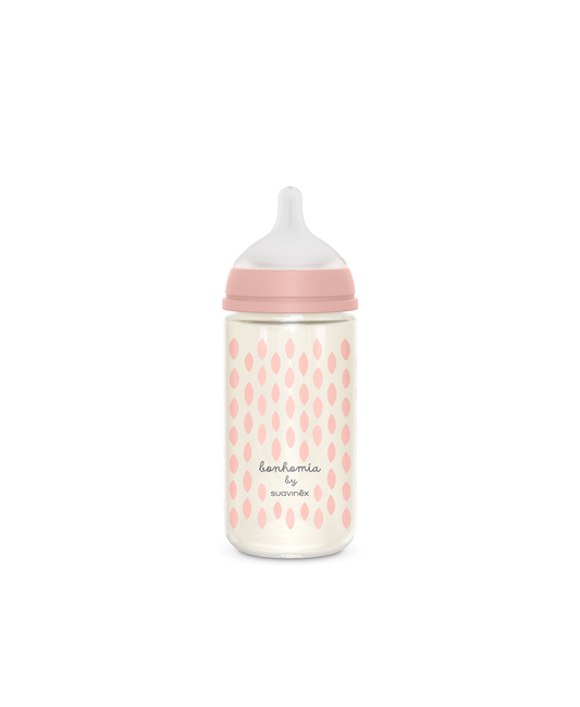 Biberon de sticlă 240 ml Tetină fiziologică SX Pro cu debit mediu Bufniță roz Bonhomia [ps:5b98feb8-792a-4624-ab0d-2f53fd779f6b]
