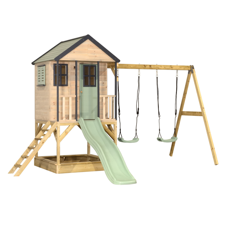 Casuta de gradina Pastel Green Adventure Cottage cu platforma, tobogan si leagan dublu (M60PGN), Wendi Toys [ps:13d18199-5299-421c-911d-2ae9598a60e7]