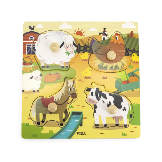 Puzzle cu manere - Animale de la ferma in habitat, Viga [ps:07965b23-eef4-4c36-9f9a-c7c7c120c518]