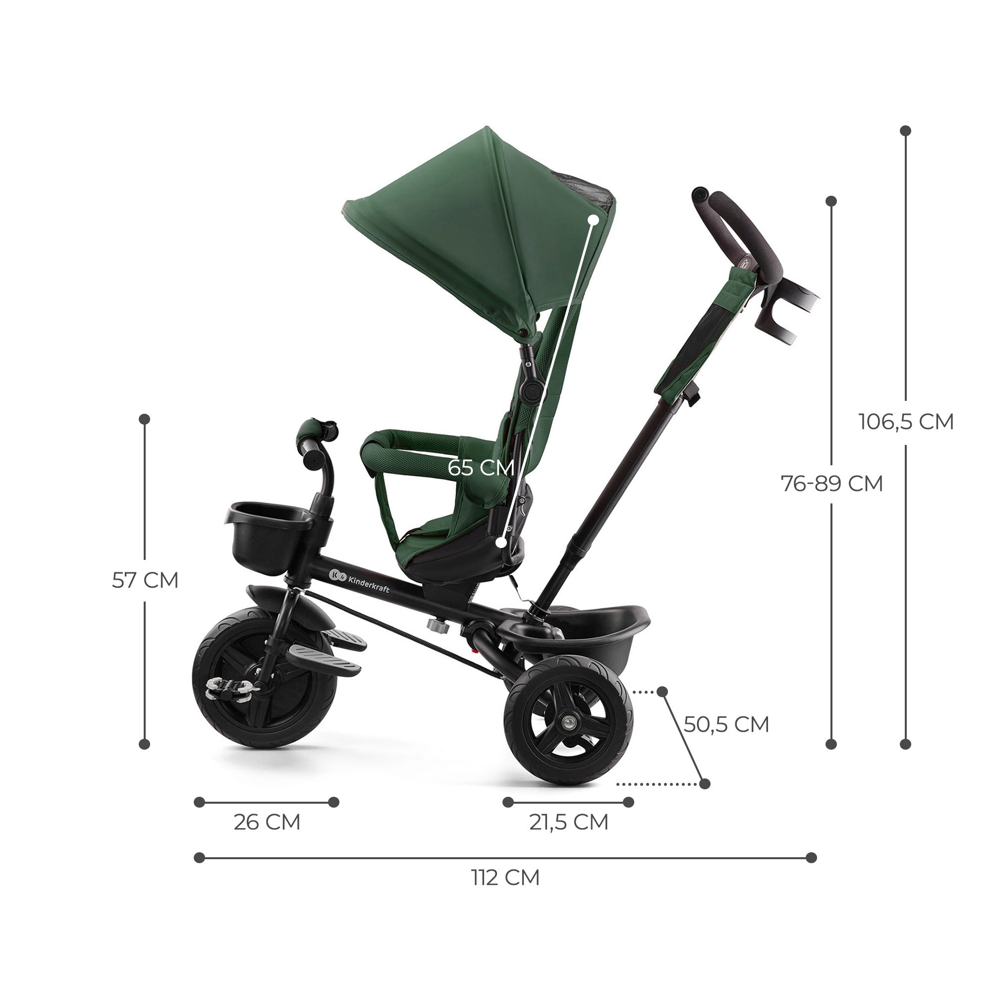 TRICICLETA COPII KINDERKRAFT AVEO, MYSTIC GREEN - Verde Închis