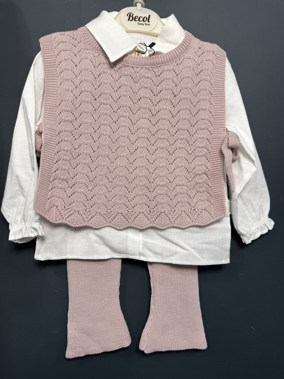 Set Vestă Tricot Roz Prăfuit, Cămașă și Pantaloni 2 ani - - 3 ANI (3) [ps:7547005b-da83-4221-990b-ac763106ad34]