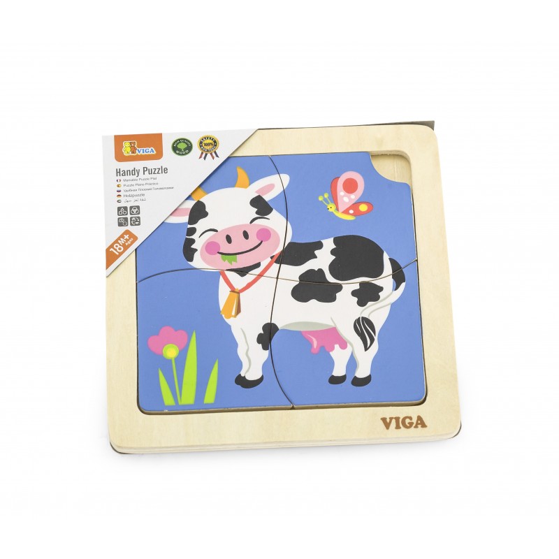 Puzzle din lemn din 4 piese mari - vaca [ps:127e4444-79e1-41de-8e0d-a6dcc014e20c]